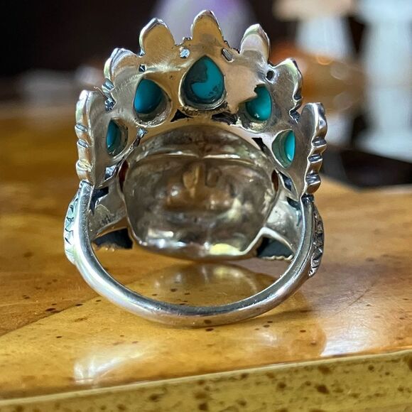 Artisan Crafted Turquoise Indian Chief Ring Size 10 - Picture 5 of 9